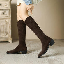 Women's Back Zipper Block Heel Under Knee Boots FS213