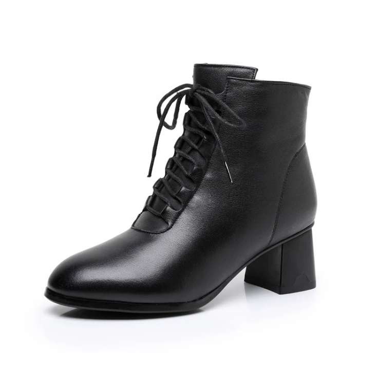 Women's Block Heel Lace Up Leather Boots FS67