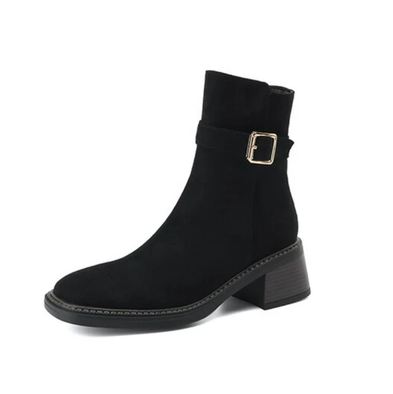 Women's Block Heel Size 3 Suede Boots With Side Zipper MS582 - AstarShoes
