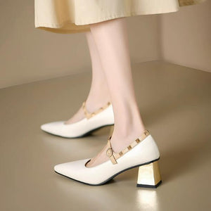 Women's Block Heel Stud Mary Jane Strap Shoes MS257