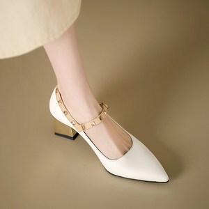 Women's Block Heel Stud Mary Jane Strap Shoes MS257