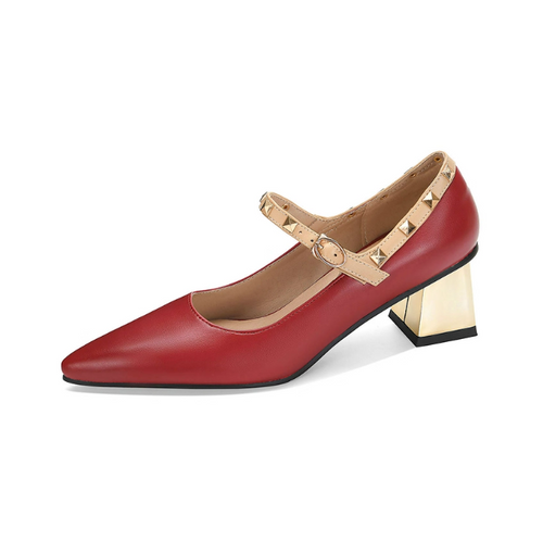 Women's Block Heel Stud Mary Jane Strap Shoes MS257