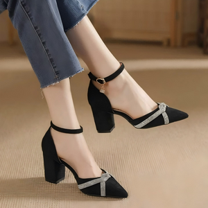 Women's Chunky Heel Ankle Strap Suede Sandals TS426