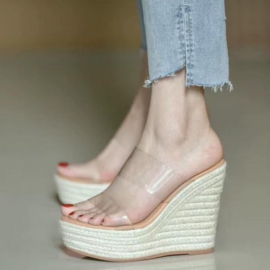 Women's Clear Strap Open Toe Wedge Sandals Shoes MS392