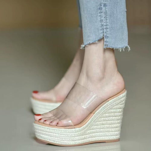 Women's Clear Strap Open Toe Wedge Sandals Shoes MS392
