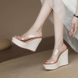 Women's Clear Strap Open Toe Wedge Sandals Shoes MS392