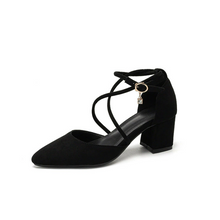 Women's Cross Strap Chunky Heel Suede Shoes FS199