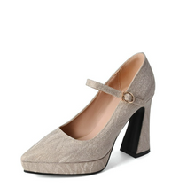 Women's Glitter Chunky Heel Pump Shoes FS278