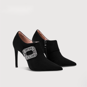 Women's High Heel Booties With Rhinestone Buckle TS277