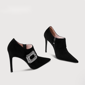Women's High Heel Booties With Rhinestone Buckle TS277