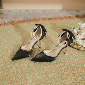 Women's Pearl Ankle Strap Heeled Satin Shoes TS382