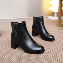 Women's Petite Block Chunky Leather Ankle Boots FS174