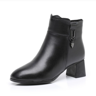 Women's Petite Block Chunky Leather Ankle Boots FS174
