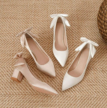 Women's Petite Block Chunky Stain Heels With Bow FS183