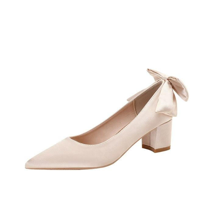 Women's Petite Block Chunky Stain Heels With Bow FS183