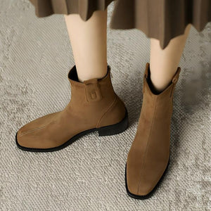 Women's Petite Block Heel Suede Short Boots MS160
