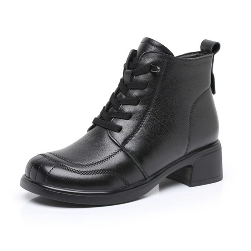 Women's Petite Block Leather Short Boots FS66