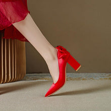 Women's Petite Chunky Heel Satin Pump Shoes TS56