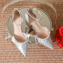 Women's Petite Chunky Heel Silver Glitter Shoes MS261