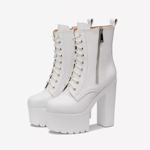 Women's Petite Chunky High Heel Platform Boots TS128