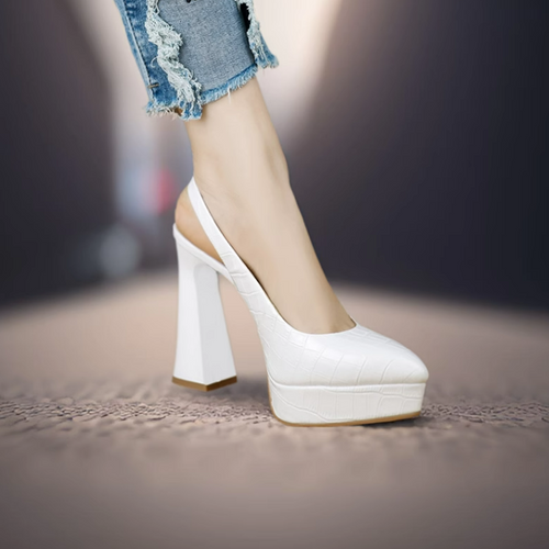 Women's Petite Chunky High Heel Slingback Shoes TS390