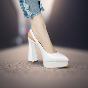 Women's Petite Chunky High Heel Slingback Shoes TS390