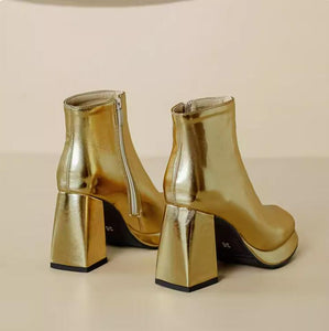 Women's Petite Chunky Square Toe Short Boots TS61