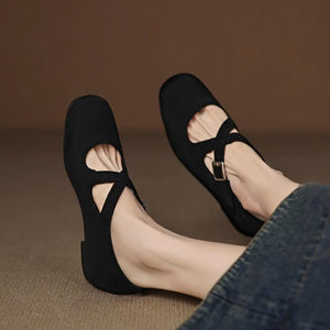 Women's Petite Cross Strap Flat Shoes MS306