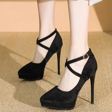 Women's Petite Cross Strap HIgh Heel Pump Shoes TS393