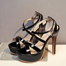 Women's Petite Cross Strap Platform High Heel Patent Shoes MS272
