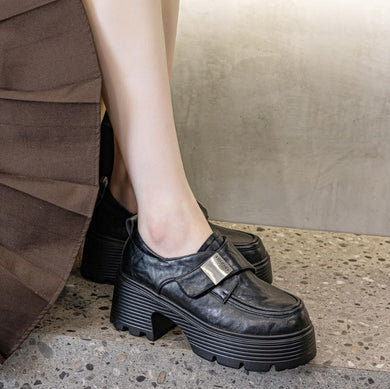 Women's Petite Feet Block Leather Shoes FS264