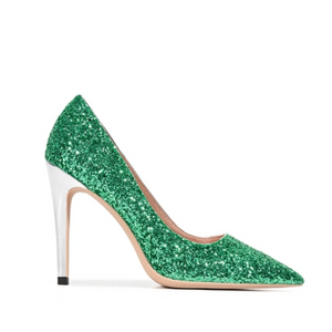 Women's Petite Feet Glitter Metal Heel Dress Shoes MS330