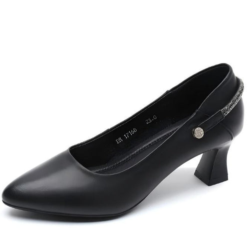 Women's Petite Feet Leather Chunky Heel Shoes TS112