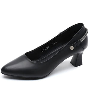 Women's Petite Feet Leather Chunky Heel Shoes TS112