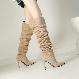 Women's Petite Feet Pointy Knee High Long Boots FS214
