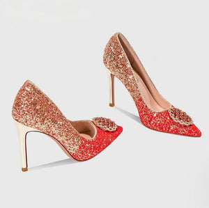 Women's Petite Feet Rhinestone Dress Heels FS24