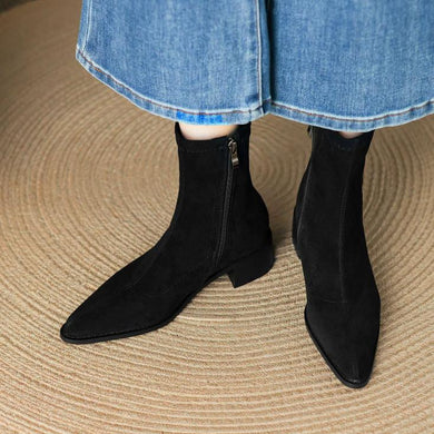 Women's Petite Feet Side Zipper Block Suede Boots FS193