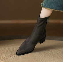 Women's Petite Feet Side Zipper Block Suede Boots FS193