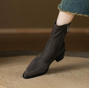Women's Petite Feet Side Zipper Block Suede Boots FS193