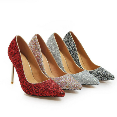 Women's Petite Glitter Metal Heel Dress Shoes FS285