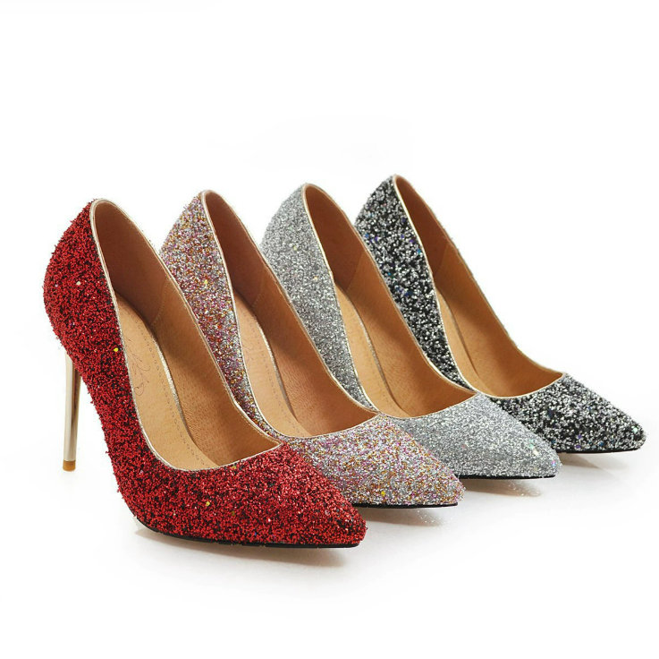 Women's Petite Glitter Metal Heel Dress Shoes FS285