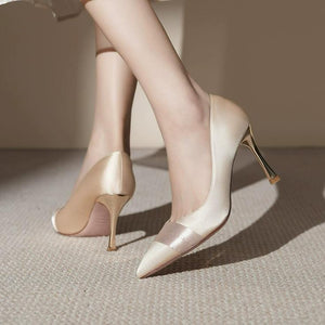 Women's Petite Heeled Satin Pump Shoes FS229