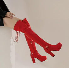 Women's Petite Patent Chunky High Heel Boots FS296
