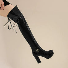 Women's Petite Patent Chunky High Heel Boots FS296