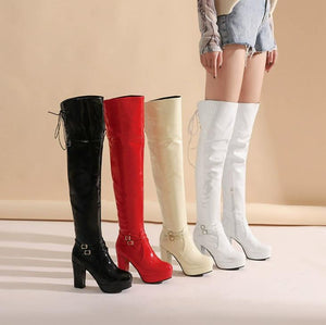 Women's Petite Patent Chunky High Heel Boots FS296