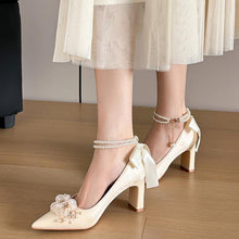 Women's Petite Pearl Ankle Strap Satin Shoes AW2701