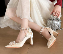 Women's Petite Pearl Ankle Strap Satin Shoes AW2701
