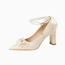 Women's Petite Pearl Ankle Strap Satin Shoes AW2701