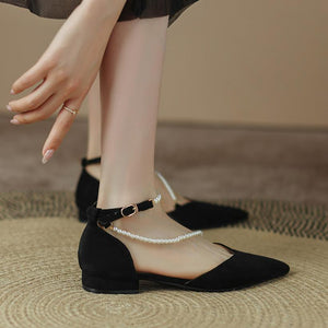 Women's Petite Pearl Strap Flat Heel Sandal Shoes FS222