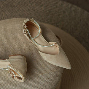 Women's Petite Pearl Strap Flat Heel Sandal Shoes FS222
